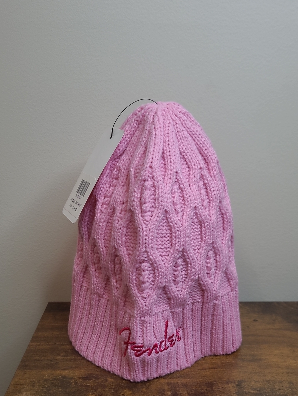 NWT Fender Pink Cable Knit Beanie with Embroidery